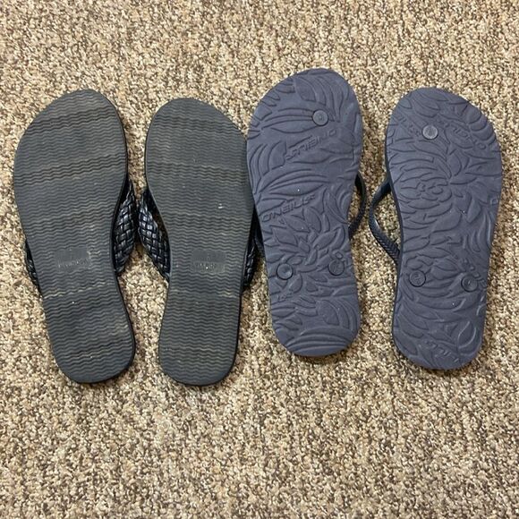 2 Pairs O'Neill Size L 5-6 Black and Pink Polka Dot Flip Flops & Arizona Size 7 - Picture 5 of 8